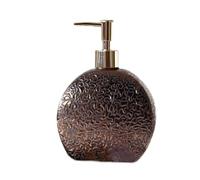 Dispensador De Jabón De Cerámica Art Déco Color Bronce Metálico con Bomba Dorada: Elegante Botella Redonda Recargable para Una Decoración De Baño De Lujo.