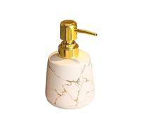 Dispensador de jabón de cerámica con decoración de textura de mármol y bomba de oro, dispensador de champú líquido recargable de cerámica para baño de cocina, dispensador de champú(blanco,