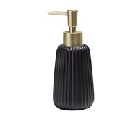 Dispensador de jabón de cerámica de 300 ml (10,1 oz) con Bomba, diseño de Rayas Verticales, esmaltado Mate, for encimera, Ducha y Cocina. Gastador de Bombas(Black A)