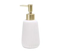 Dispensador de jabón de cerámica de 300 ml (10,1 oz) con Bomba, diseño de Rayas Verticales, esmaltado Mate, for encimera, Ducha y Cocina. Gastador de Bombas(White A)