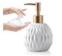 Dispensador de jabón de cerámica Dorado para baño, dispensador de jabón de Alivio para Fregadero de Cocina, dispensador de jabón líquido Recargable de Manos de 400 ml (Blanco)