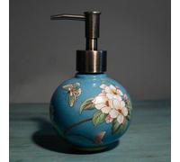 Dispensador de jabón de cerámica hecho a mano para baño, cocina, ducha, bola redonda, decorativa, pintura china vintage, recargable, botella de bomba de loción de manos para jabón líquido, champú,