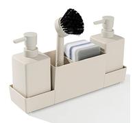 Dispensador de jabón de Cocina con Soporte de Esponja, Organizador para Fregadero, dispensador de jabón de Manos y lavavajillas con Cepillo, Color Beige Mate