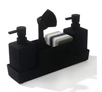 Dispensador de jabón de Cocina con Soporte de Esponja para Fregadero, jabón de Manos y dispensador de jabón para Platos con Cepillo, Negro Mate