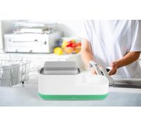Dispensador de jabón de cocina Premium con soporte para esponja, 600 ml, dispensador de detergente para platos Push con recipiente transparente - Organizador que ahorra espacio (blanco)