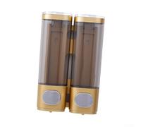 Dispensador de jabón de doble tanque de montaje adhesivo para uso en pared con salidas independientes de jabón y lavado corporal, integridad ABS, estética minimalista (doble cabeza dorada)