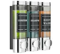 Dispensador de jabón de Ducha montado en la Pared, dispensador de champú sin Taladro, dispensador de champú y acondicionador para Ducha, baño, Hotel, 3 x 300 ml, Cromado con Etiquetas