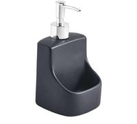 dispensador de jabón de manos, Dispensador de jabón cerámica multifunción creativo con jabonera, organizador for fregadero cocina y baño, 9,5x9,5x18cm, 1 Uds(Black)