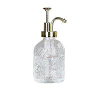 Dispensador de jabón de manos, Dispensador De Jabón Vidrio Premium, Prensa Líquida Recargable, Botella Mano Antideslizante for Decoración Tocadores-Transparente-liso(Leaves)