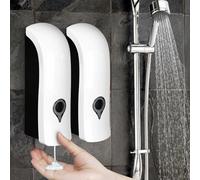 Dispensador de Jabón de Pared 2 Piezas, Dispensador Jabon Baño Pared 300 ml, Dispensador Jabon Pared No Requiere Taladrar ni Instalar Tornillos para Baño Cocina Hotel Oficina, Blanco