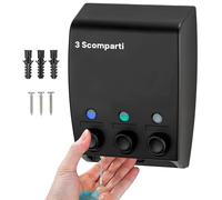 Dispensador de jabón de Pared - Dosificador de jabón líquido de Pared con 3 recipientes, de plástico, 19 x 25 x 8 cm, Negro