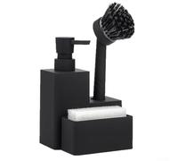Dispensador de jabón de plástico ABS negro 3 en 1 con soporte de esponja y cepillo de nailon para la organización del fregadero de la cocina, solución de almacenamiento eficiente para lavavajillas