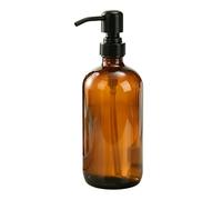 Dispensador de jabón de vidrio ámbar de 16 onzas con bomba de acero inoxidable negro, dispensador de jabón de manos recargable, botellas redondas Boston, dispensador de jabón para aceite esencial,