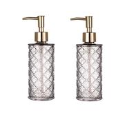 Dispensador de jabón de Vidrio de 9.4 oz con Cabezal de Bomba de plástico, Estampado de Flor de Manzano Silvestre en Relieve, Detalles Dorados, for Cocina y Ducha. Gastador de Bombas(Grey)