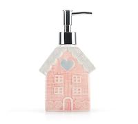 Dispensador de jabón, dispensador de jabón de cerámica de 11 onzas con Bomba Plateada, dispensador de jabón líquido Decorativo con diseño de casa Rosa para baño, Cocina Premium, como Regalo para