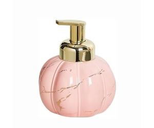 dispensador de jabón Dispensador de jabón de cerámica Redondo de 460 ml/15,5 oz Compatible with baño con Bomba Dorada y exquisitos diseños de mármol. Dispensadores de cerámica Modernos. Cocina(Rose)