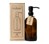 Dispensador de jabón en tarro de vidrio ámbar con dispensador de acero inoxidable negro, sin BPA, respetuoso con el medio ambiente, 500 ml, caja de regalo de inauguración de la casa