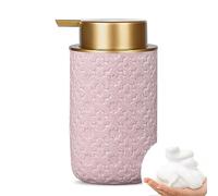 Dispensador de jabón espumoso con bomba dorada, cerámica recargable de 12 onzas para cocina, baño, desinfectante, gel de ducha, lavado a mano (rosa)