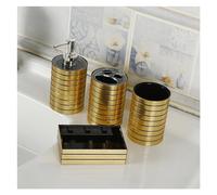 Dispensador De Jabón Juego de 4 Accesorios de baño de plástico, Soporte for Cepillo de Dientes, dispensador de Pasta de Dientes, Caja de jabón, Almacenamiento for Ducha y baño(Gold)