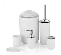 Dispensador De Jabón Juegos De Accesorios Baño Plástico, Cepillo, Jabonera, Dispensador Pasta Dientes, Tapa Abatible, Basura Lavable For(White)