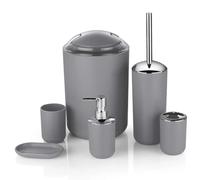 Dispensador De Jabón Juegos De Accesorios Baño Plástico, Cepillo, Jabonera, Dispensador Pasta Dientes, Tapa Abatible, Basura Lavable For(Grey)