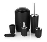 Dispensador De Jabón Juegos De Accesorios Baño Plástico, Cepillo, Jabonera, Dispensador Pasta Dientes, Tapa Abatible, Basura Lavable For(Black)