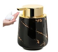 Dispensador de jabón líquido de 13 onzas, dispensador de jabón espumoso de cocina con bomba dorada, espuma de cerámica para baño, rellenable, mármol, ducha, gel, decoración (Nero)