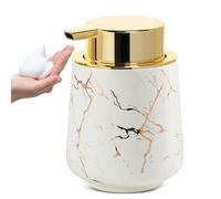Dispensador de jabón líquido de 13 onzas, dispensador de jabón espumoso de cocina con bomba dorada, espuma de cerámica para baño, rellenable, mármol, ducha, gel, decoración (Wei)