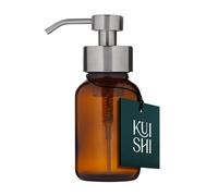 Dispensador de jabón líquido en Espuma de Vidrio ámbar Kuishi con Bomba Plateada, Botella de jabón Reciclado de 250 ml, Recipiente de Vidrio ámbar con protección UV, Bomba Plateada sin BPA