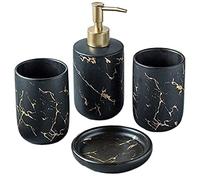 Dispensador de Jabón Líquido Juego De Accesorios Baño 4 Piezas, Dosificador Loción, Bomba Jabón, Vaso Y Jabonera Botellas de Aseo(Black)