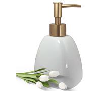 Dispensador de jabón líquido para baño con bomba dorada, dispensador de jabón para platos para cocina, loción de encimera recargable, dispensador de jabón de manos blanco para ducha, 430 ml (botella