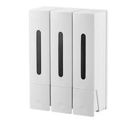 Dispensador de jabón montado en la pared, 400 ml, dispensador de jabón de pared, sin perforación, 3 compartimentos y dispensador de gel de ducha, dispensador manual, apto para champú, jabón líquido