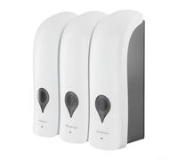 Dispensador de jabón montado en la pared para baño, jabón líquido recargable de 300 ml para champú, acondicionador, gel de ducha, dorado/gris/blanco (blanco)