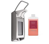 Dispensador de jabón OPHARDT Hygiene ingo-man Plus para 1000 ml con jabón de manos 1 L Eurobotella, dispensador de jabón con mezclador, jabón de manos Smoothy passion - ABACUS (7821)