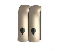 Dispensador de jabón para baño con soporte de pared, sistema dispensador de bomba de prensa, recargable con champú y jabón líquido, no necesita instalación de taladro (2 × 300 ml dorado)