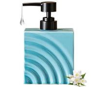 Dispensador de jabón para baño Dispensador de jabón líquido cerámica Cuadrado for baño, 11,5 Oz con Plato Recargable Bomba Negra Decoración estética de Cocina(Blue)