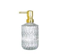 Dispensador de jabón portátil Vidrio Transparente 13.5 oz, rellenable, Manual, for encimera, for champú, Gel Ducha y Cocina(Clear)