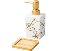 Dispensador de jabón redondo de cerámica de color sólido, bomba de loción recargable for baño, cocina, blanco con Base