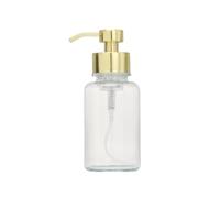 Dispensador de jabón redondo de vidrio transparente vacío de 250 ml con bomba dorada, recargable, para encimera, loción de manos, contenedor de botella para cocina y baño