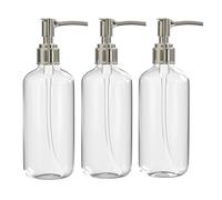 Dispensador de jabón Transparente con Bomba Resistente al óxido, Botellas de plástico para baño y Cocina, Recargable con jabón o lavavajillas, Paquete de 3, 473 ml