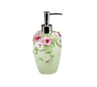 Dispensador de jabón Vintage con diseño Flores, Resina Pintada a Mano, 280 ml, for encimera, Ideal for baño y Cocina(Groen)