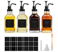 Dispensador de jarabe, paquete de 4 unidades de 480 ml, dispensador cuadrado de jarabe de café de vidrio con bomba de jarabe de gran capacidad, etiquetas adhesivas y embudo y bomba para accesorios de