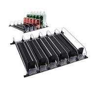 Dispensador de latas de refresco autoempujable, organizador de bebidas para frigorífico de ancho ajustable, estante de almacenamiento para refrigerador de gran capacidad (Negra)