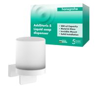 hansgrohe AddStoris S - dispensador jabon baño, dispensador de loción para Montaje en Pared, dosificador de jabón líquido, fijación Oculta, Accesorios de baño, Blanco Mate, 41765700