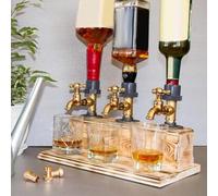 Dispensador de madera de whisky con alcohol y licor, dispensador de madera de whisky con forma de grifo para P, dispensador de bebidas para el hogar, pub o cocina, bar, juego de vasos (A)