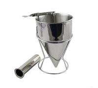 Dispensador de masa de acero inoxidable con mango redondeado y soporte estable para un fácil almacenamiento y dispensación precisa de masa de panqueques y otras mezclas (agujero grande de 19 mm)