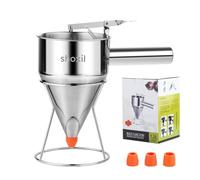 Dispensador de masa de panqueques de acero inoxidable, dispensador de pasteles de embudo de varios calibres con soporte, ideal para panqueques, cupcakes o cualquier producto horneado (40 onzas/1.2 L)