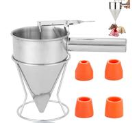 Dispensador de masa para panqueques, 1200 ml, acero inoxidable, multi-calibre, con soporte y 4 boquillas de repuesto