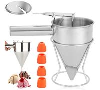 Dispensador de masa para panqueques, 1200 ml, de acero inoxidable, con tapa y 4 boquillas de repuesto, dispensador de embudo con soporte, embudo de pistón, herramientas de cocina