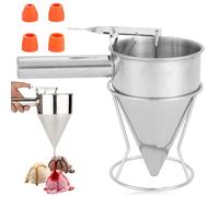 Dispensador de masa para panqueques de acero inoxidable de 1,2 l con soporte, embudo de pastel y varios embudos, herramientas de cocina para pastelería